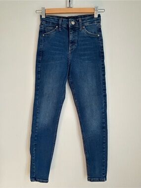 Topshop High-Rise Indigo Skinny Jeans, Size 25